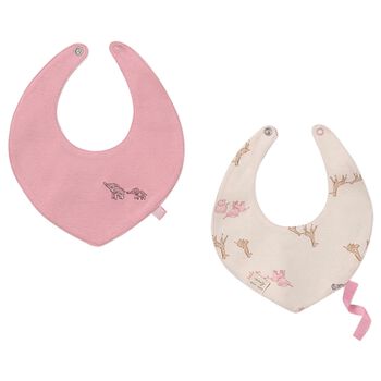 Baby Girls Pink & Ivory Animals Bibs ( 2-Pack )