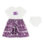 Baby Girls White & Purple Majolica Dress Set, 1, hi-res