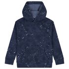 Boys Navy Blue Paint Splatter Hooded Top, 1, hi-res