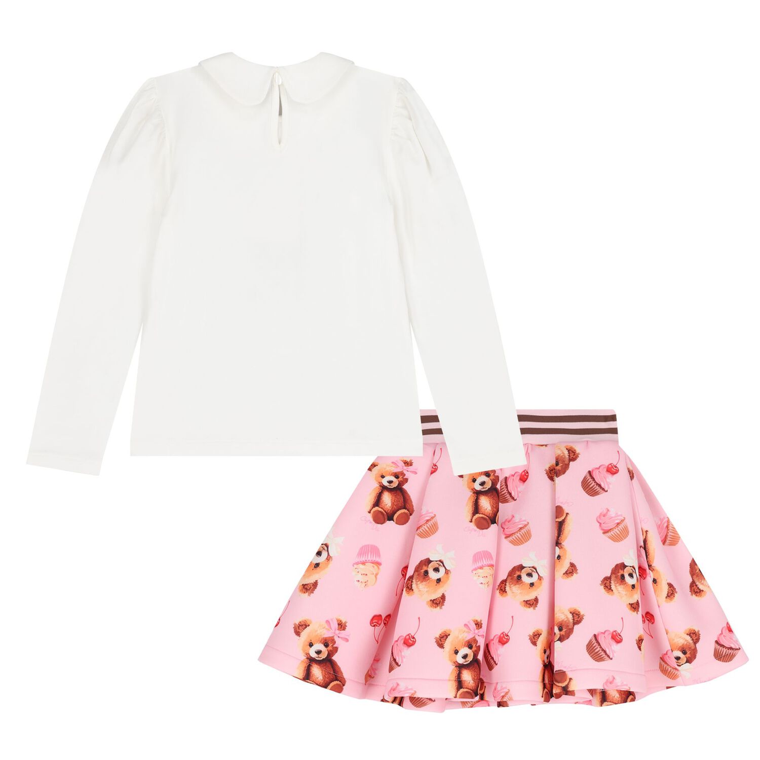 Girls Ivory & Pink Bear Skirt Set, 1, hi-res