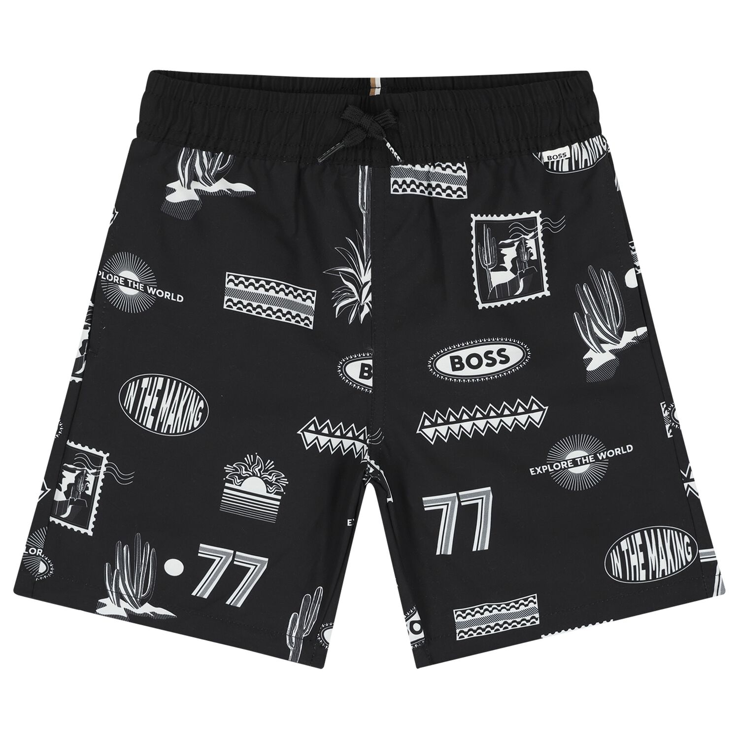 Boys Black Logo Swim Shorts, 1, hi-res
