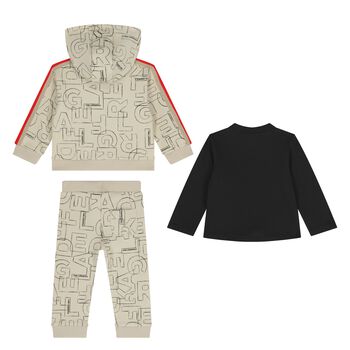 Younger Boys Beige & Black Tracksuit Set (3 Piece)