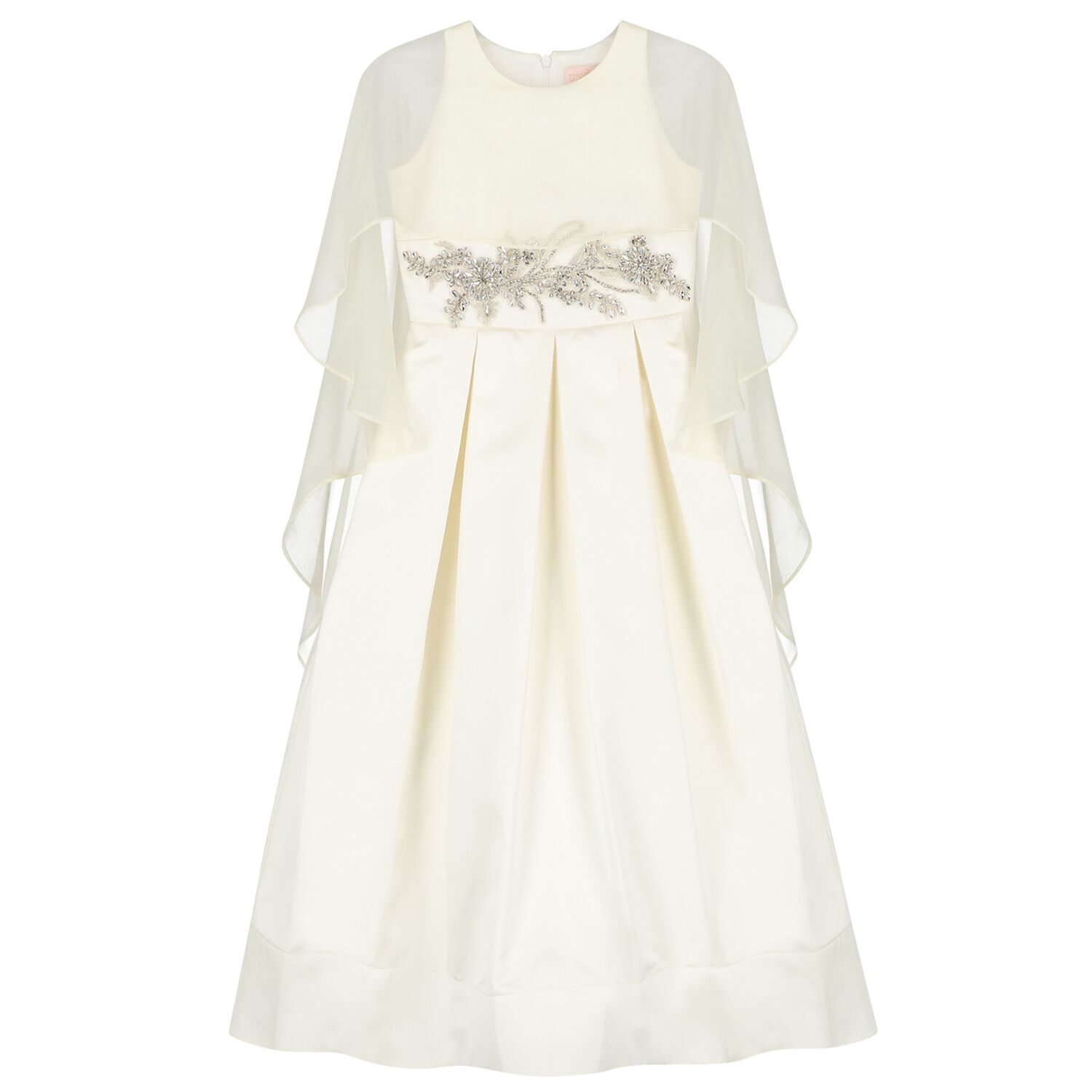 Girls Ivory Crystal Waist & Chiffon Cape Dress, 1, hi-res