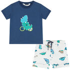 Baby Boys Blue Dinosaur Shorts Set, 1, hi-res