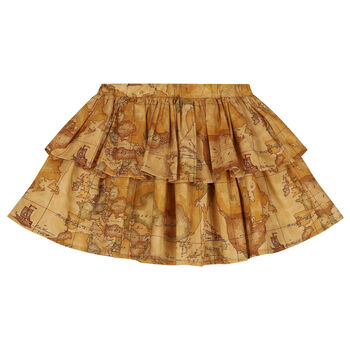 Girls Beige Geo Map Skirt