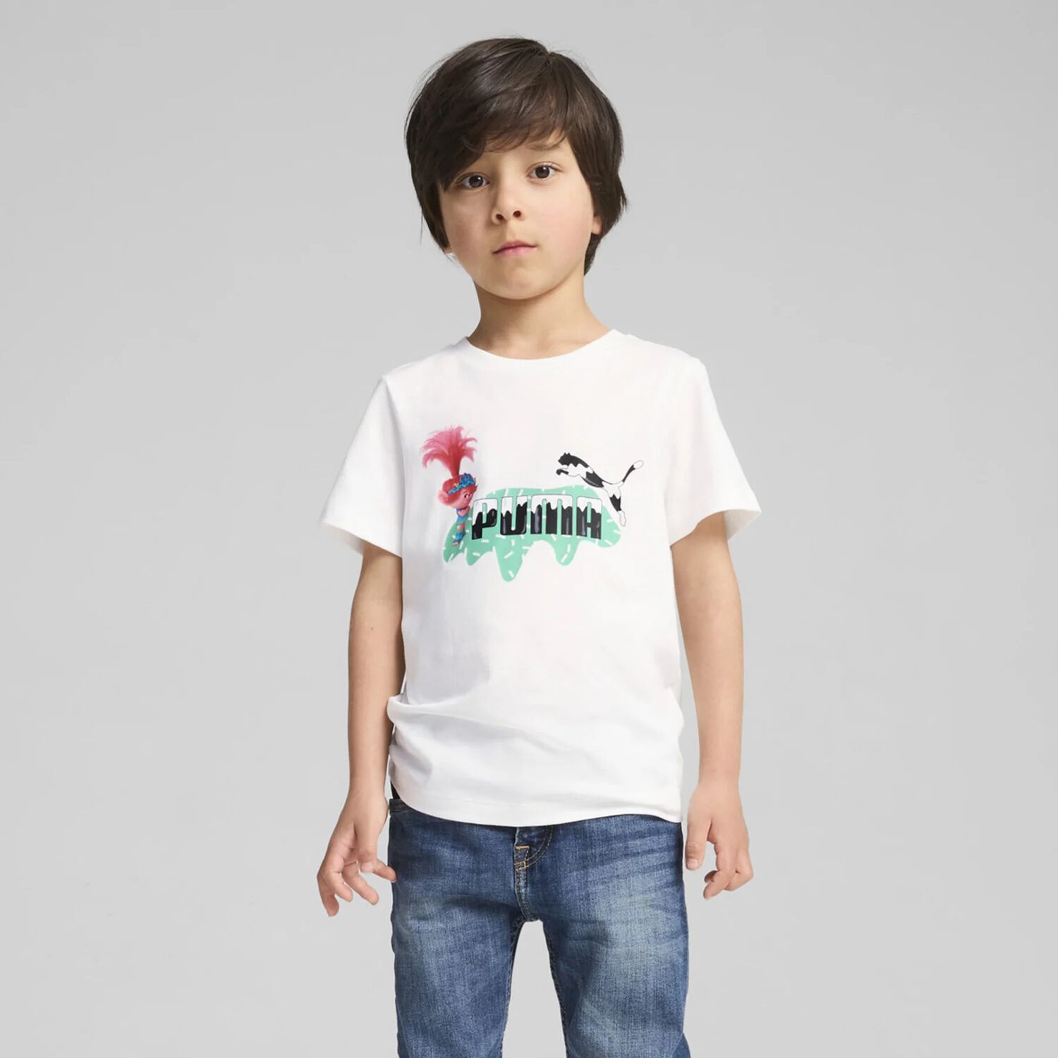 Girls White Trolls Logo T-Shirt, 2, hi-res image number null