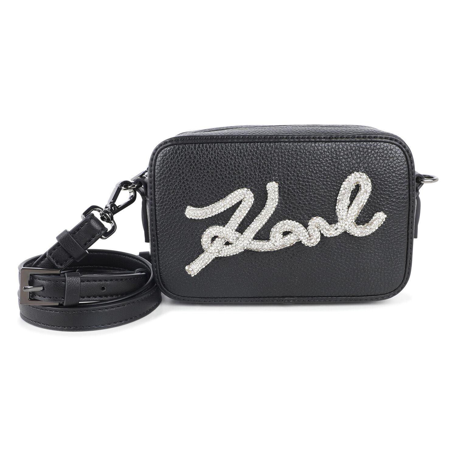 Girls Black Leather Logo Handbag, 1, hi-res