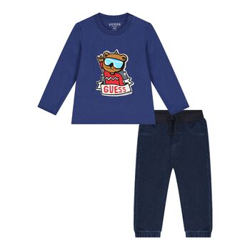 Guess Baby Boys Blue Logo Teddy Bear Trousers Set, 1 Baby Boys Blue Logo Teddy Bear Trousers Set