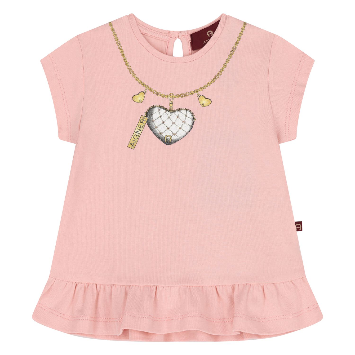 Younger Girls Pink Heart T-Shirt, 1, hi-res