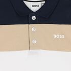 Younger Boys White & Beige Logo Polo Shirt, 2, hi-res