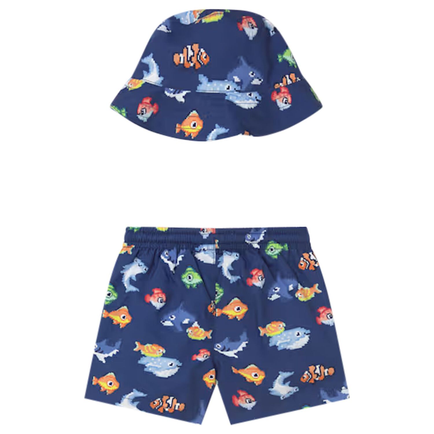 Younger Boys Blue Swim Shorts & Reversible Hat Set, 2, hi-res