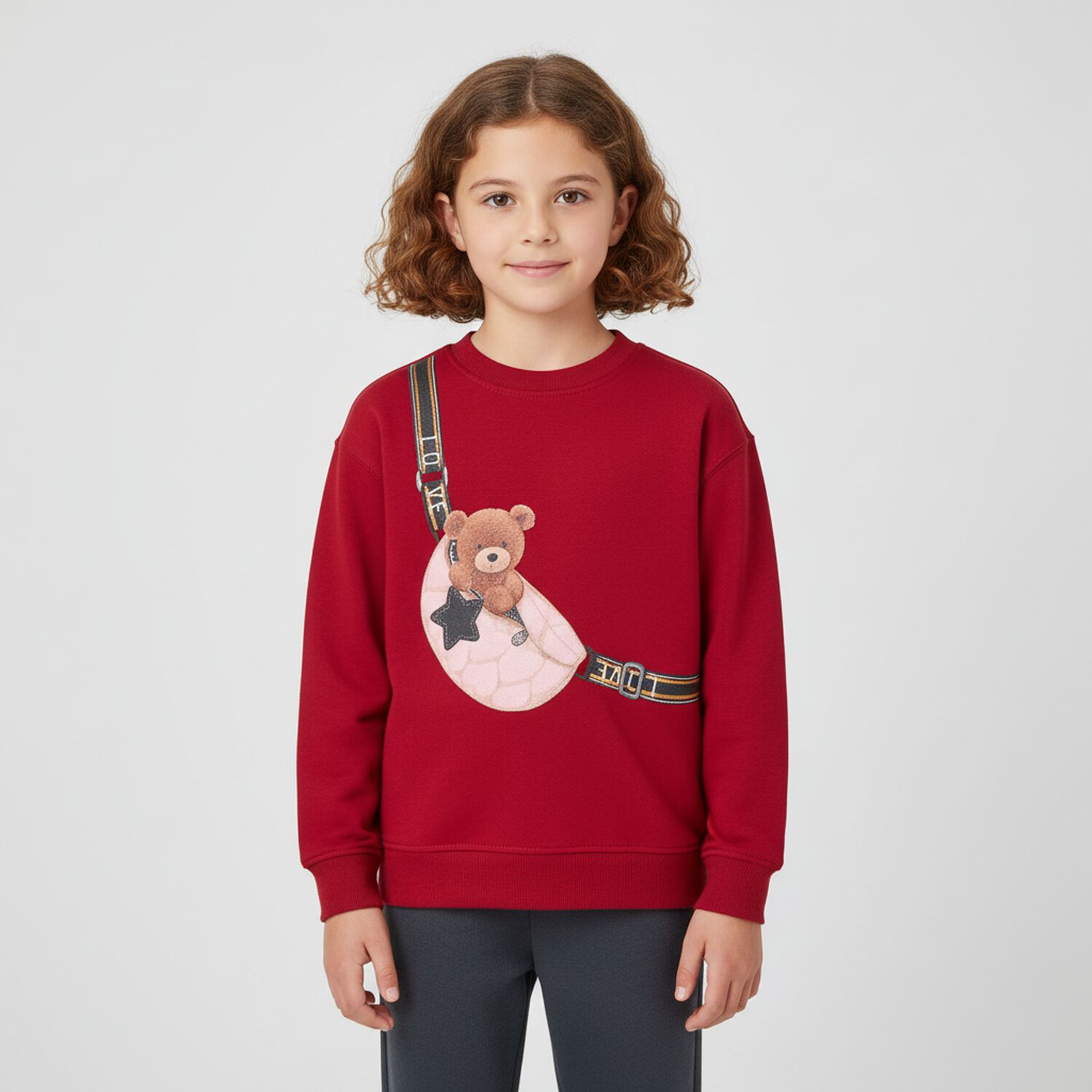 طقم ليجينز للبنات باللون الاحمر والرمادى , 2, hi-res