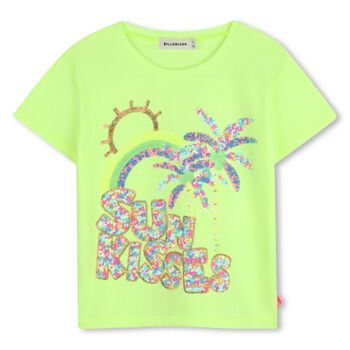 Girls Neon Green Sequin Palm Tree T-Shirt
