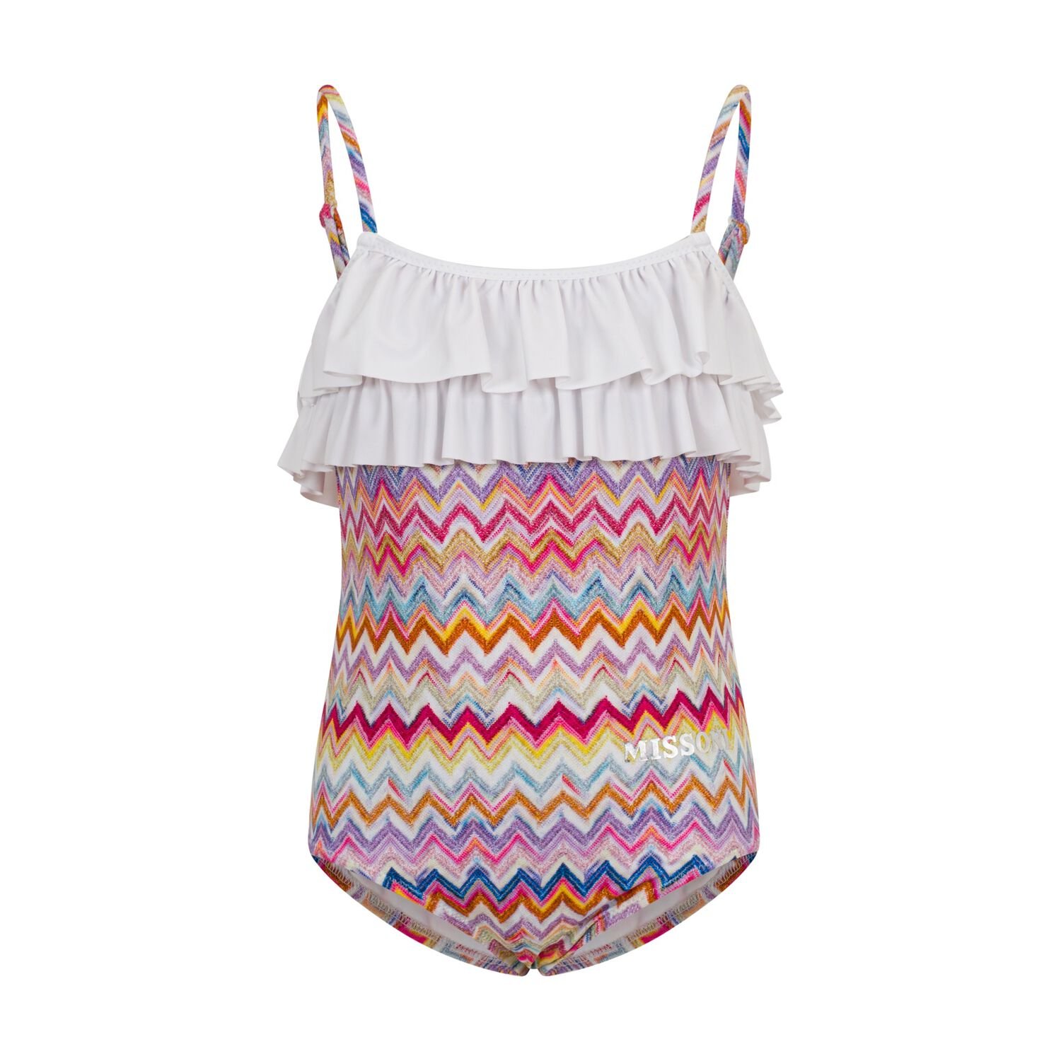 Girls Multi-Coloured Zig Zag Swimsuit, 1, hi-res
