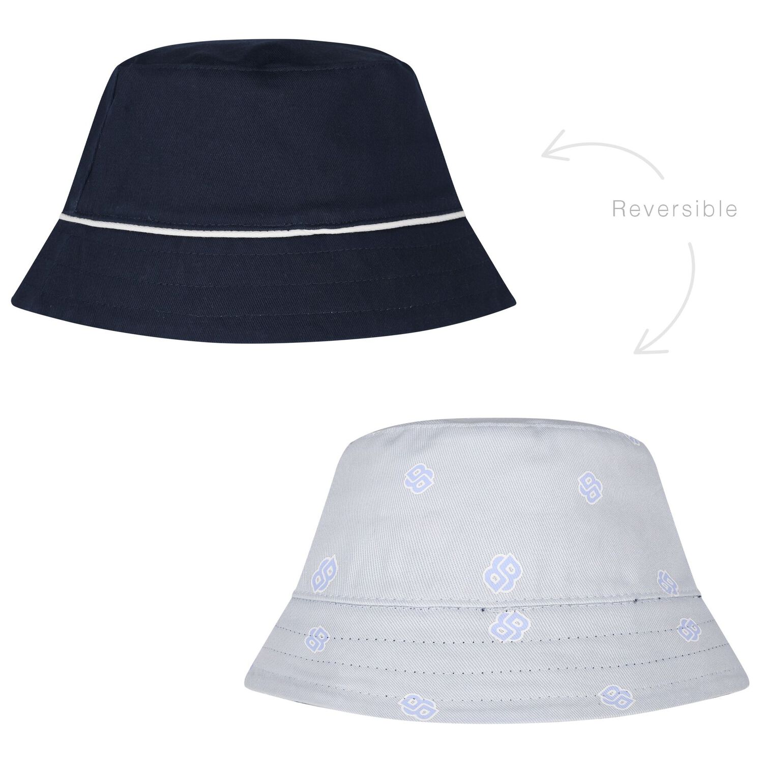 Baby Boys Navy Blue & Blue Logo Reversible Hat, 1, hi-res