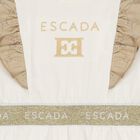 Younger Girls Ivory & Gold Logo Ruffled Dress, 1, hi-res