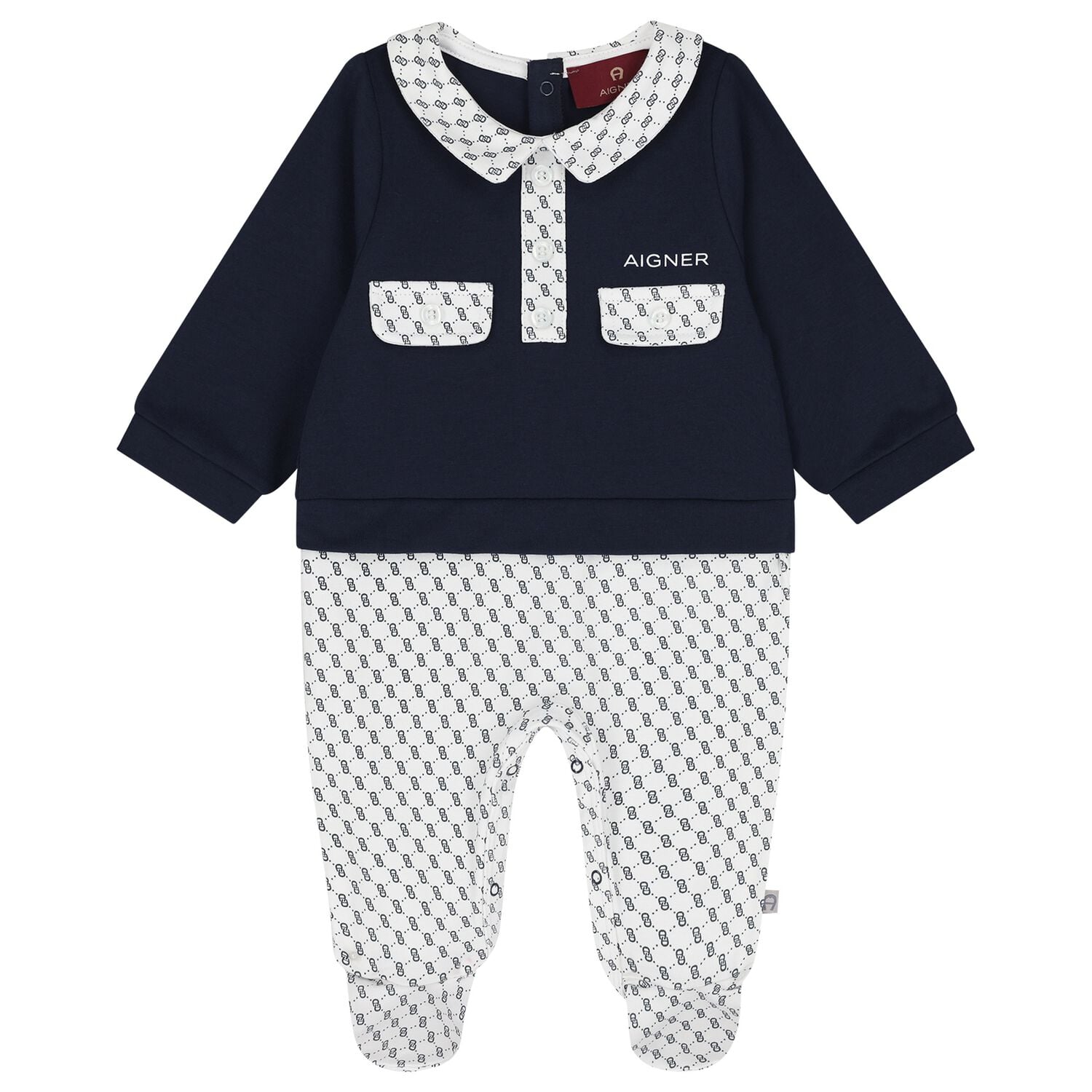 Baby Boys Navy Blue & White Logo Babygrow, 2, hi-res
