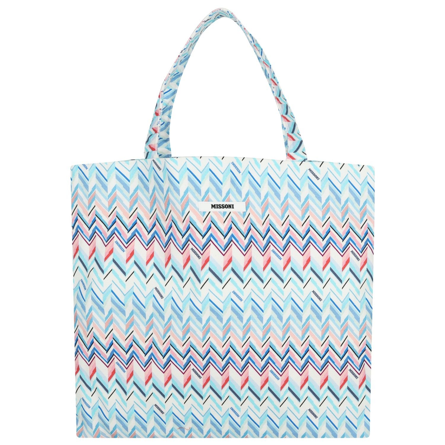 Girls Blue & White Logo Zig Zag Tote Bag, 2, hi-res
