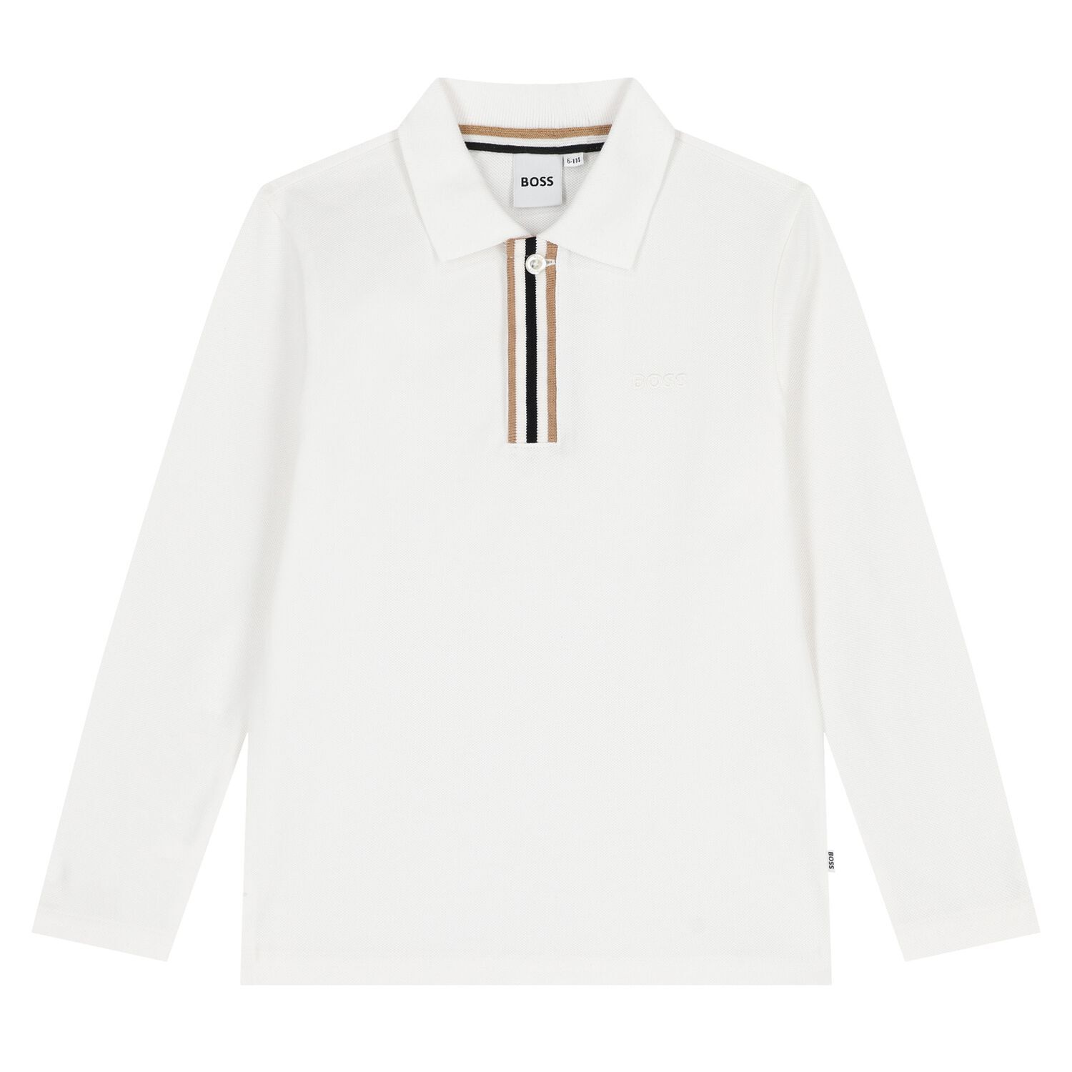 تيشيرت بولو للاولاد بالشعار باكمام طويله باللون الابيض , 2, hi-res