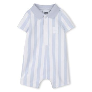 Baby Boys Blue & White Striped Logo Romper