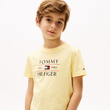 Younger Boys Yellow Flag Logo Cotton T-Shirt