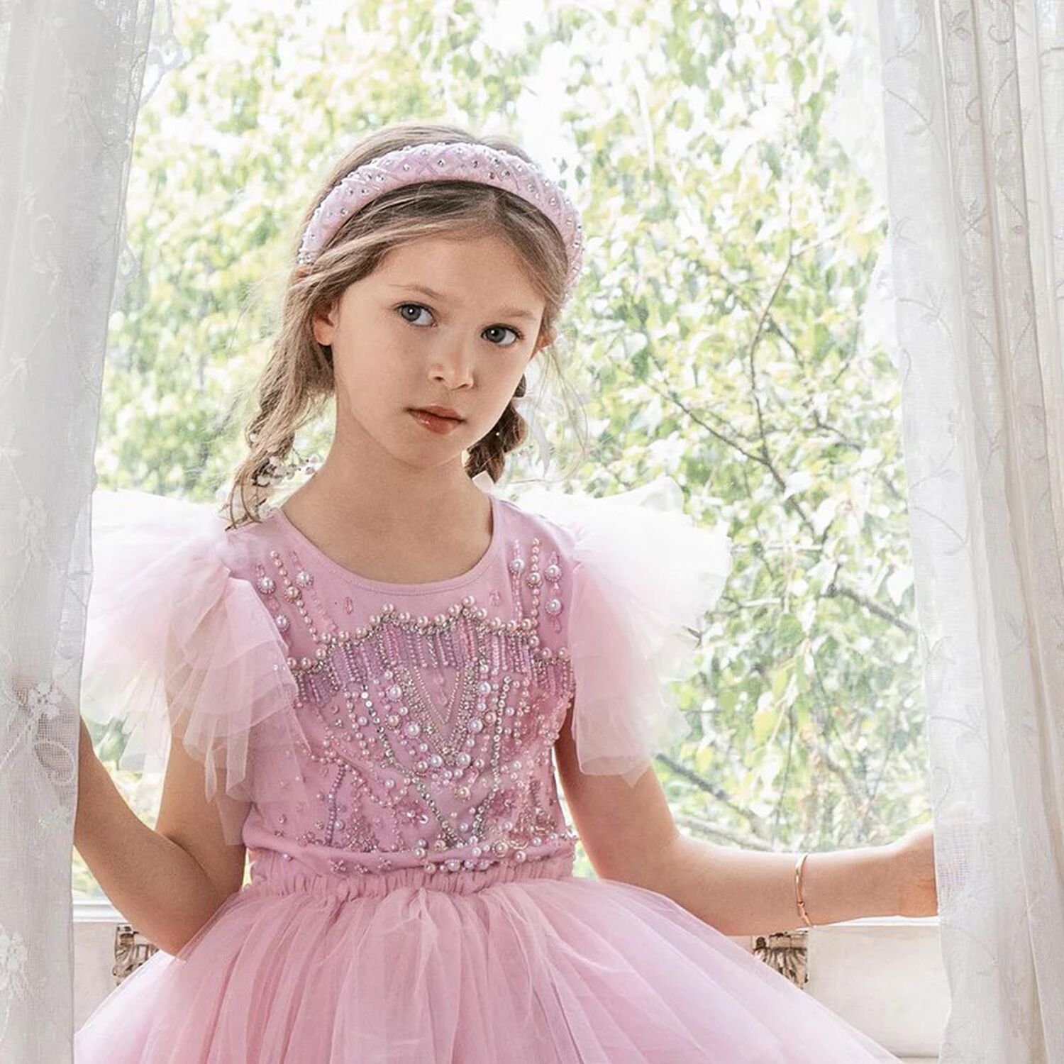 عصابة رأس للبنات مزينة باللون الوردي , 1, hi-res