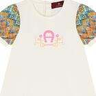 Younger Girls Ivory Logo Dress, 1, hi-res