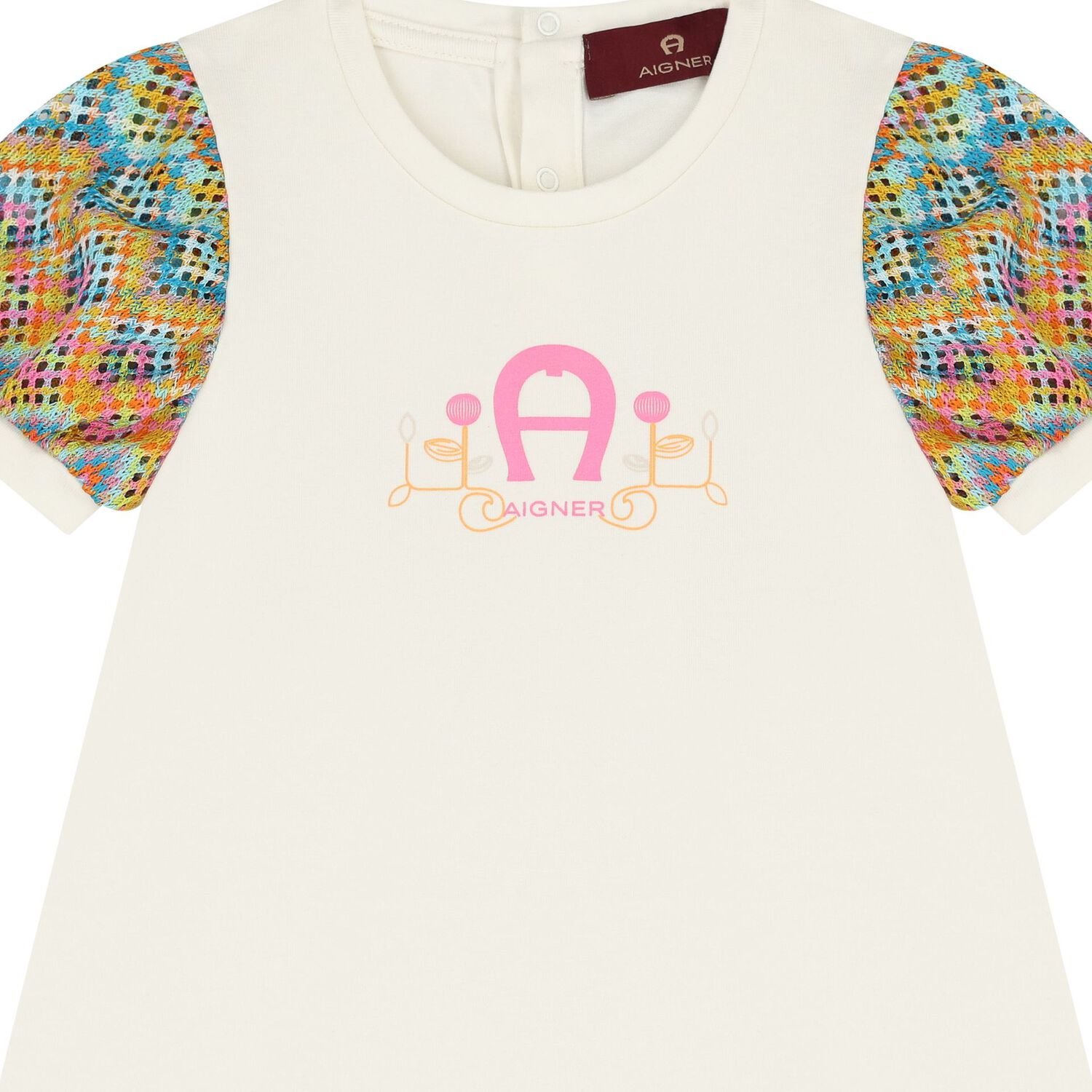 Younger Girls Ivory Logo Dress, 1, hi-res