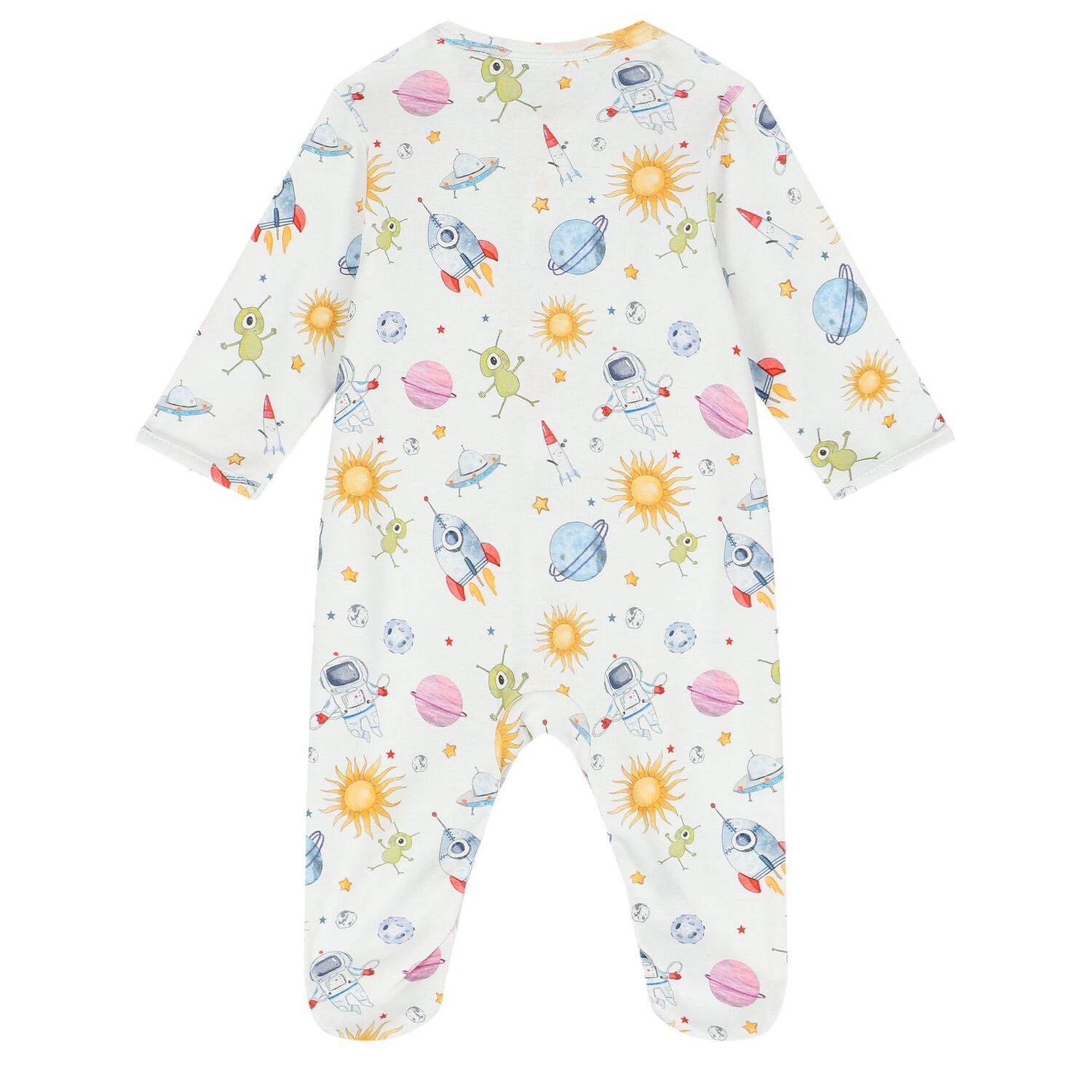 Baby Boys White Space Babygrow Set, 1, hi-res