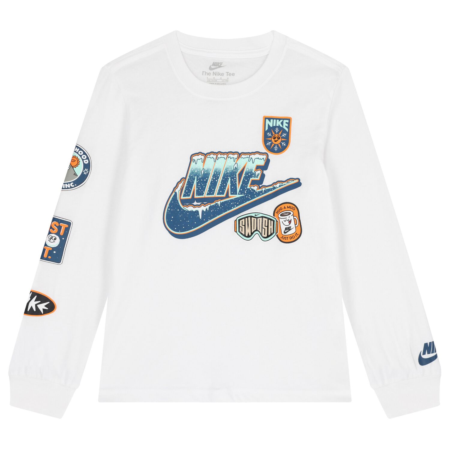 Boys White Logo Long Sleeve Top, 1, hi-res