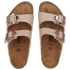 Girls Beige Arizona Flower Buckle Sandals, 1, hi-res