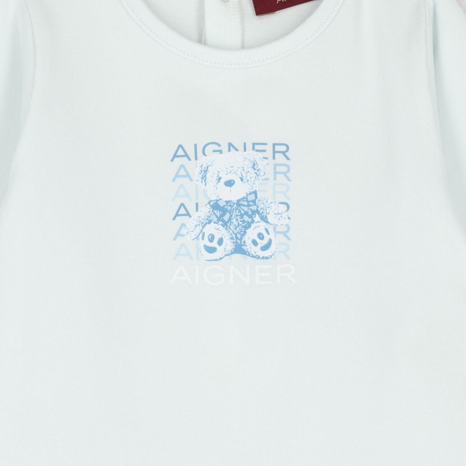 Baby Boys Blue Teddy Bear Logo Babygrow, 2, hi-res