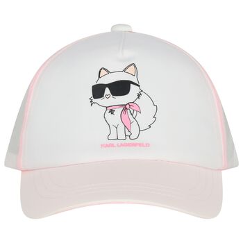 Girls White & Pink Choupette Cap