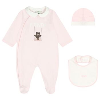 Baby Girls Pink & White Logo Babygrow Gift Set