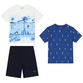 Boys Blue, White & Navy Shorts Set