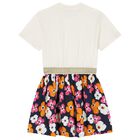 Girls Ivory & Navy Blue Logo Floral Dress, 1, hi-res