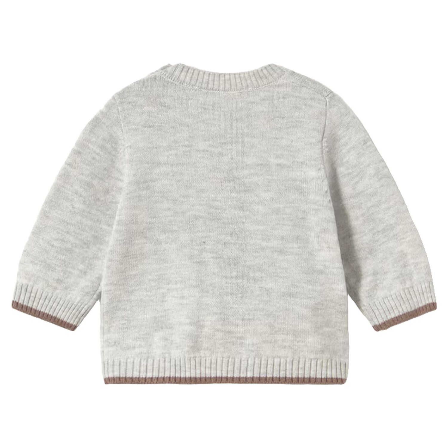 Baby Boys Grey Teddy Bear Knitted Jumper, 1, hi-res