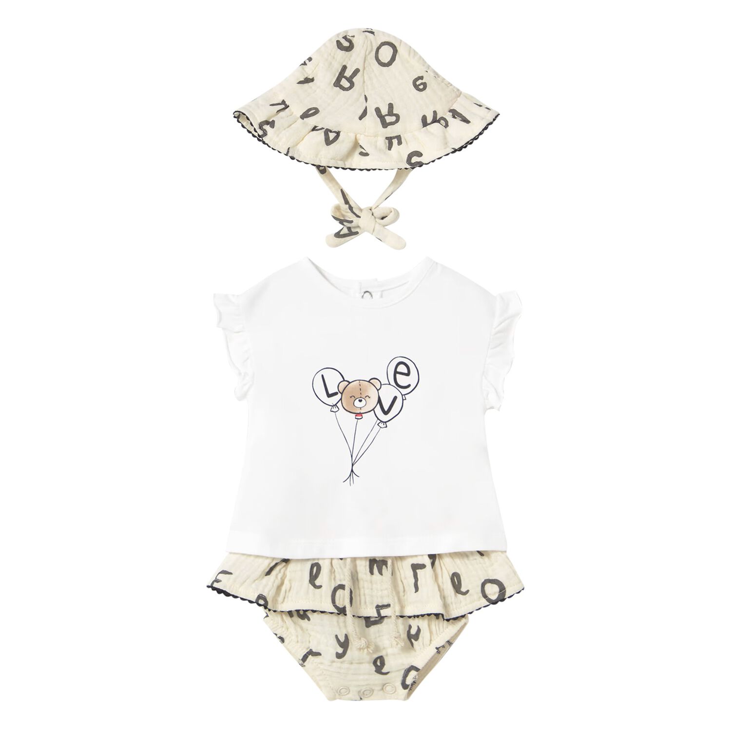 Baby Girls Ivory & Beige Bear Skirt Set, 1, hi-res