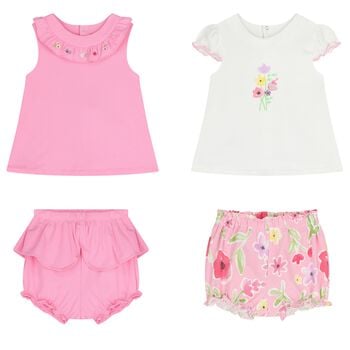 Baby Girls White & Pink Shorts Set ( 2-Pack )