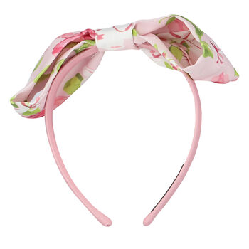 Girls Pink Floral Printed Bow Headband