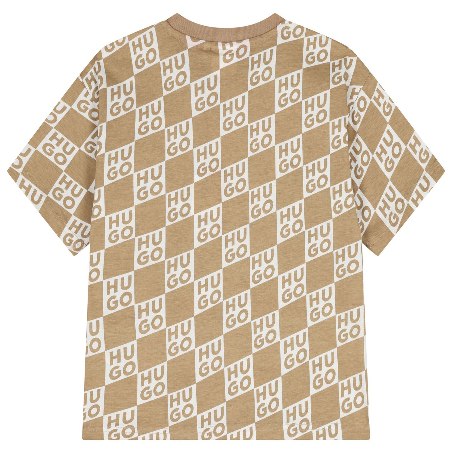 Boys Beige & White Check Logo T-Shirt, 1, hi-res
