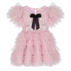 Baby Girls Pink & Black Bow Tulle Greta Dress Set, 1, hi-res