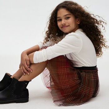 Girls Red Tartan Tulle Skirt
