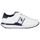 Boys White & Navy Blue Logo Trainers, 1, hi-res