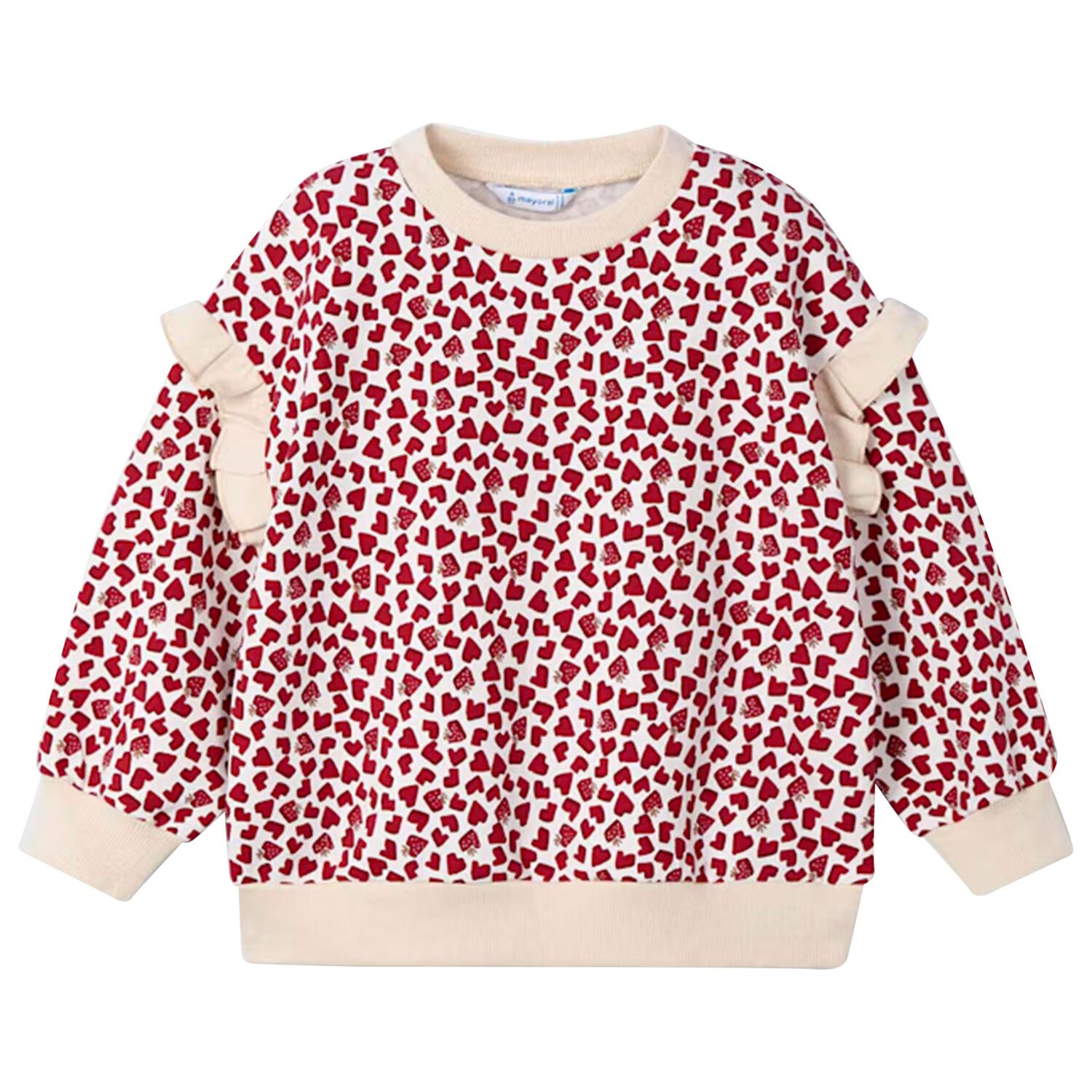Girls Beige & Red Heart Sweatshirt , 2, hi-res