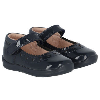Girls Navy Blue Patent First Walker Shoes