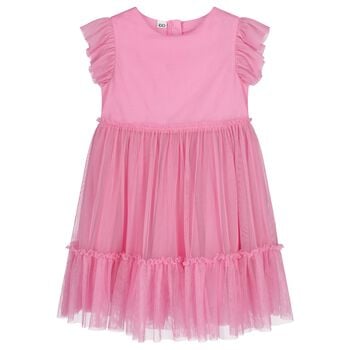 Girls Pink Ruffled Tulle Dress