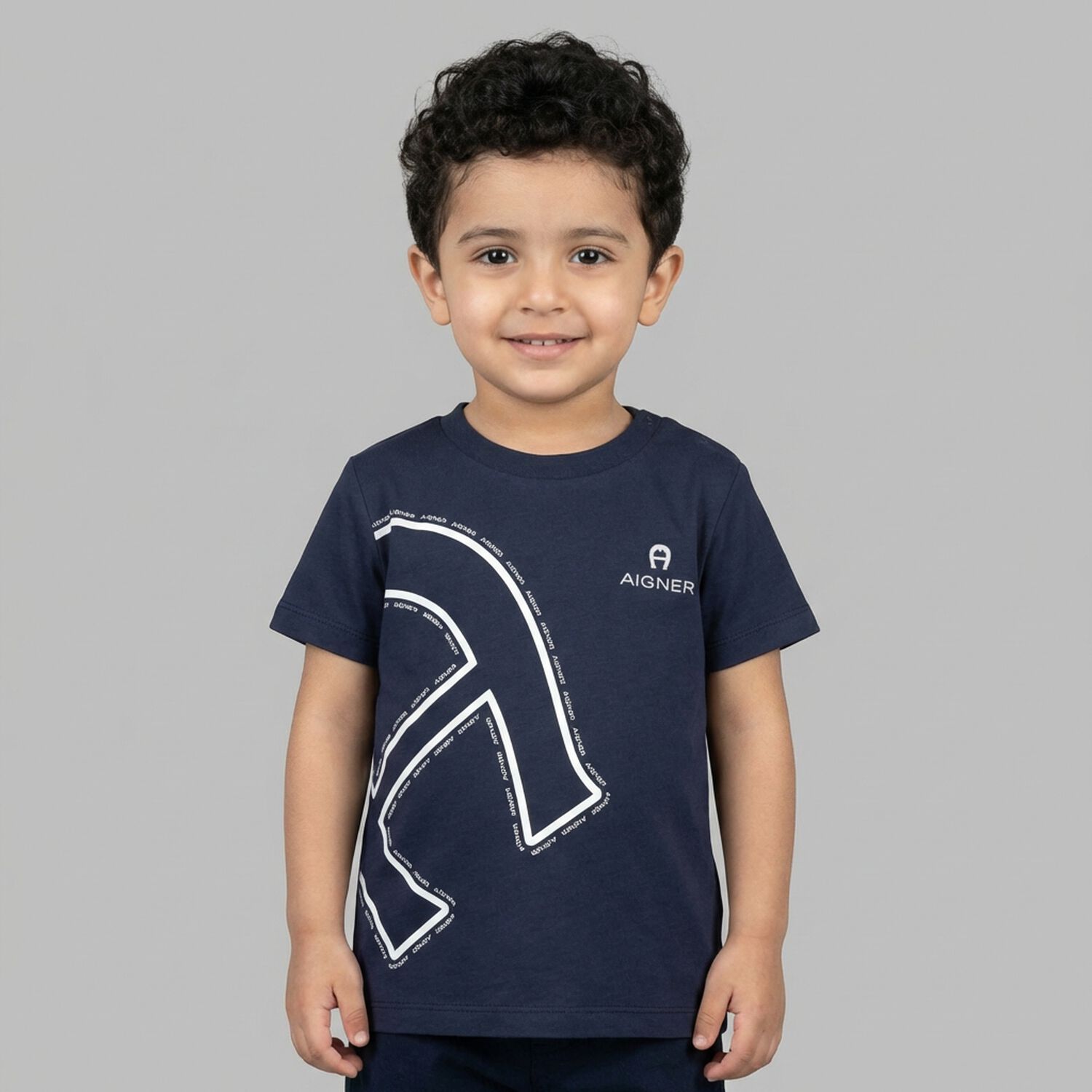 Younger Boys Navy Blue Logo T-Shirt , 3, hi-res
