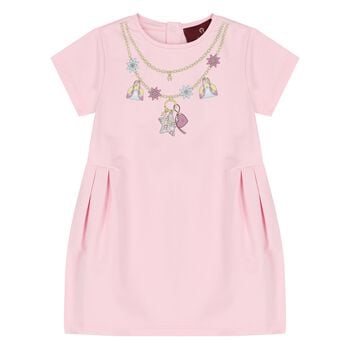 Younger Girls Pink Necklace Logo Dress 