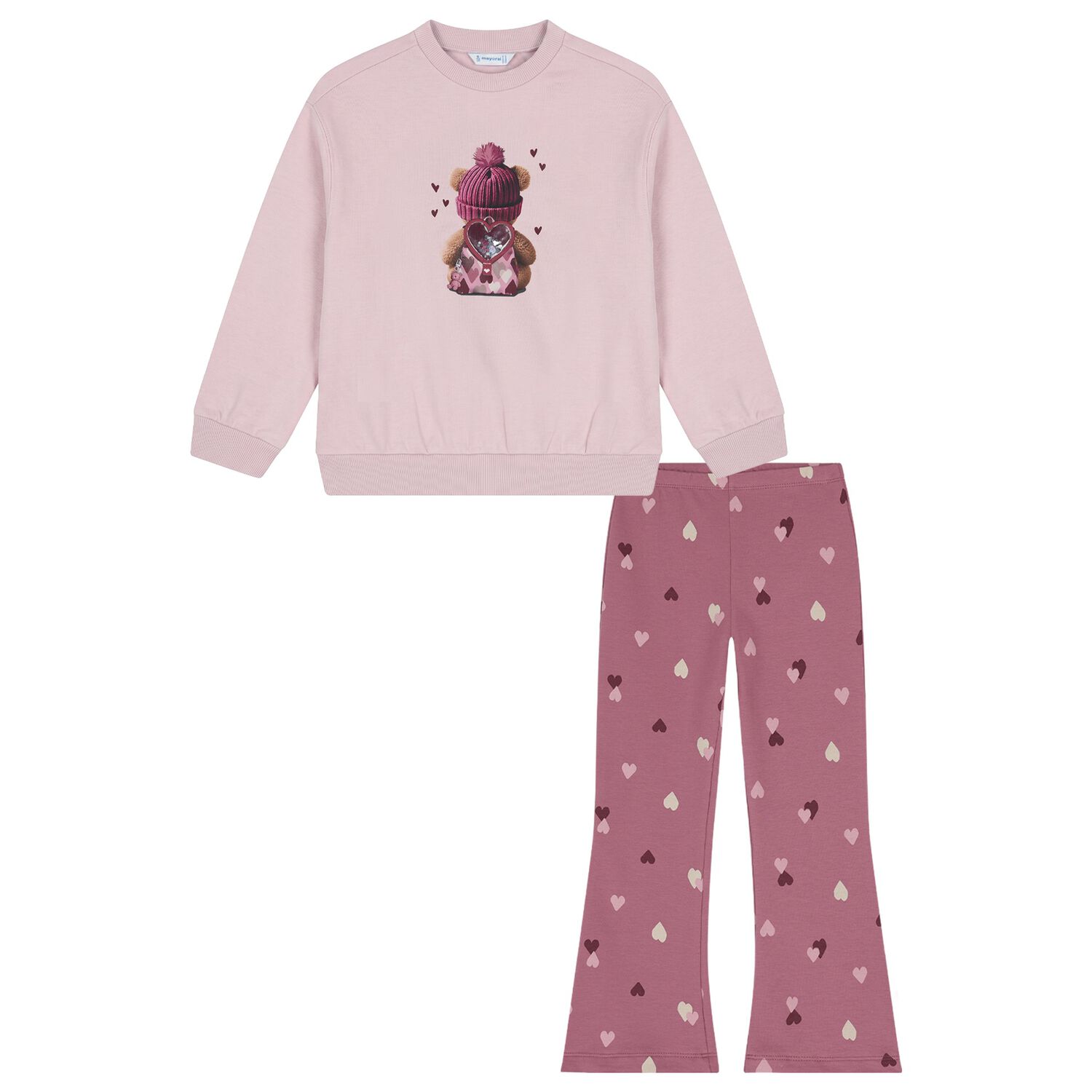Girls Pink Teddy Bear Leggings Set, 2, hi-res